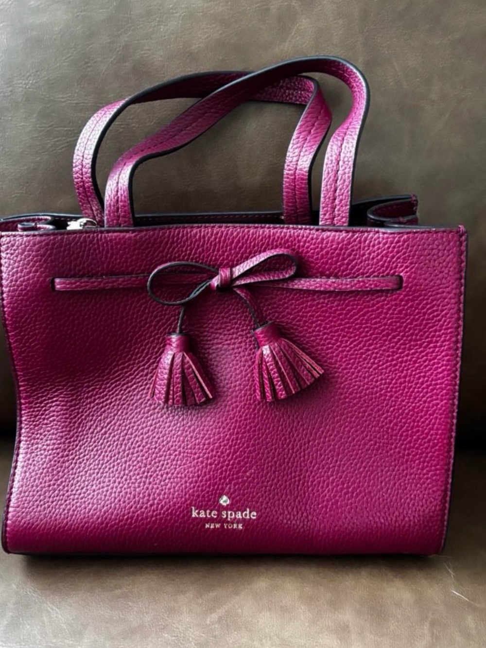 kate spade Hayes Raspberry Leather Tote with Tassel Detail and Crossbody